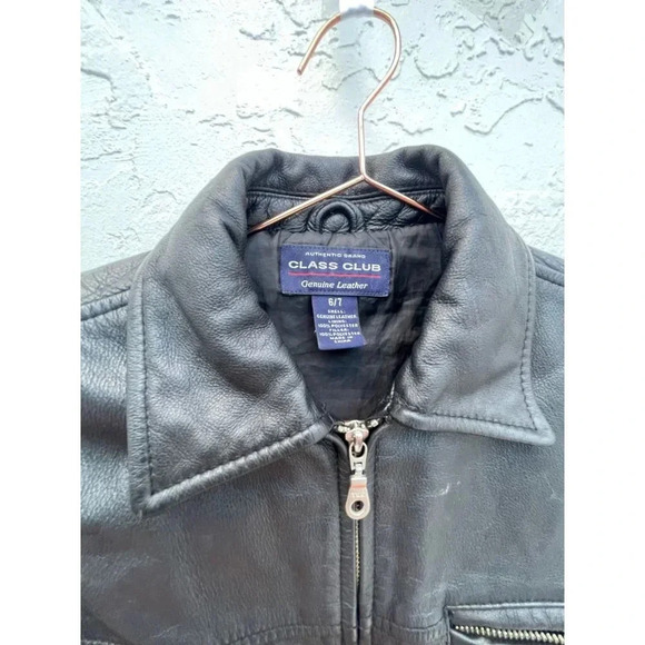 Class Club Kids Long Sleeve Full Zip Leather Motorcycle Jacket Black Sz 6/7 - Picture 4 of 13